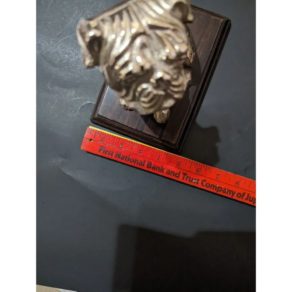 Cast Aluminum Pug/Bulldog Figurine‎ On Wooden Stand 7